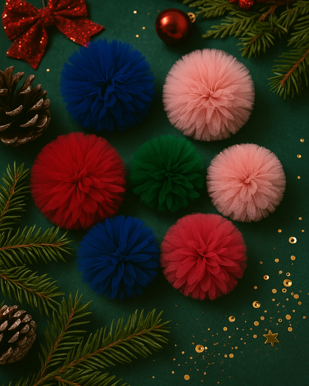 Tulle Pom Pom Hair Accessories – Cute Pigtail & Hair tie